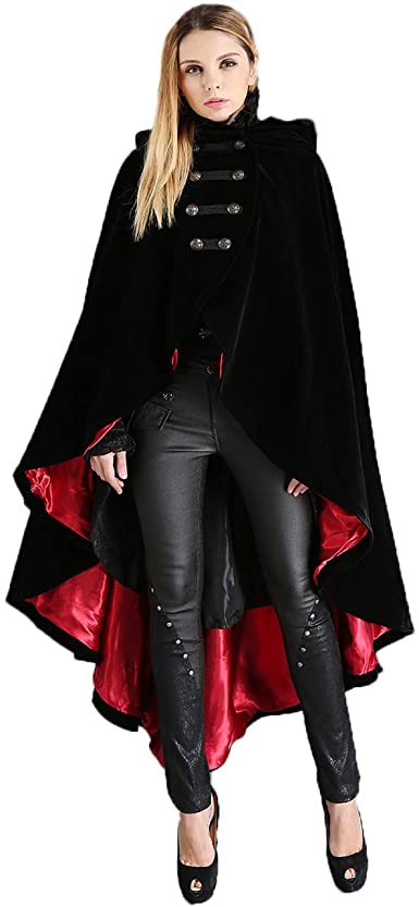 Amazon.com: Black and Red Vintage Gothic Double Breasted Hooded .