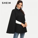 SHEIN Black Highstreet Solid Single Button Cloak Sleeve Oversized .