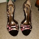 Carlos Santana Shoes | Gold Leopard Floral Heels | Poshma