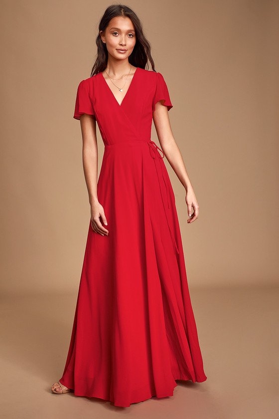 Lovely Red Dress - Maxi Dress - Wrap Dress - Formal Dre