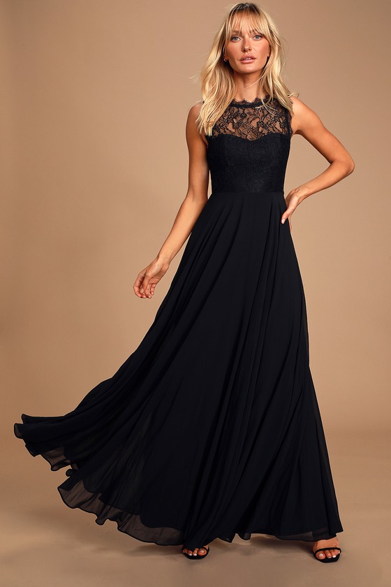 Lovely Lace Dress - Black Maxi Dress - Prom Dress - Go