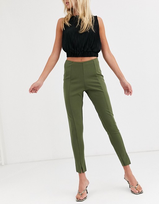 Missguided skinny fit cigarette pants in khaki | AS