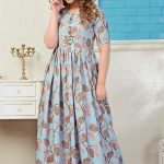 Printed Muslin Cotton Maxi Dress in Light Blue : TGW14