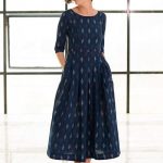 Buy Blue Box Pleated Handloom Ikat Cotton Dress Online | Cotton .