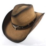 100% Leather Black Men Western Cowboy Hat For Gentleman Dad Cowboy .