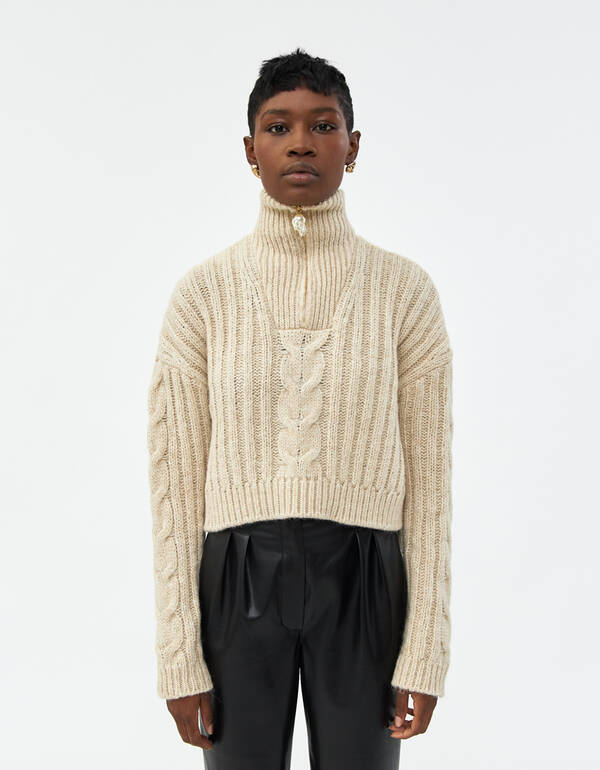 Nanushka Eria Cropped Sweater in Beige | Need Supply C