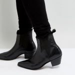 ASOS DESIGN Wide Fit cuban heel western boots in black leather .
