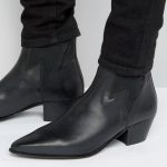 ASOS DESIGN cuban heel western boots in black leather with .