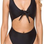 SARA SWIM Women High Waisted Cut Out Thong One Piece Swimsuit Tie .