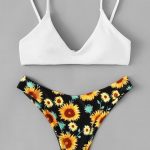 Thin Strap Plunge Top With Floral Pattern Bikini Set | Bikinis .