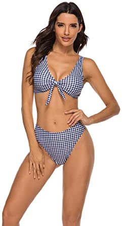 Amazon.com: VIMPUNEC Womens Plaid Tie Front Bikini Set Sexy High .