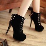 Cute Black High Heel Boots With Lace Detail on Luul