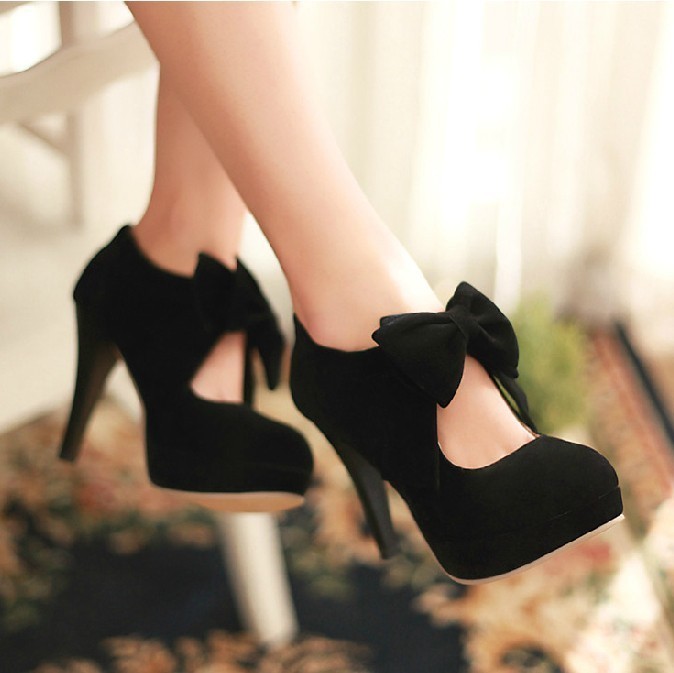 Cute Black Bow Knot High Heels, Women Fashion Heels, Lovely Shoes .