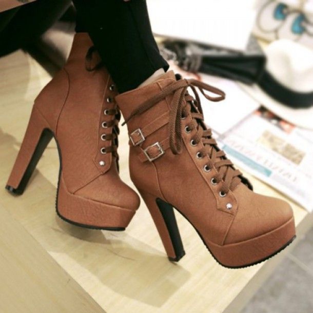 Trendy Women's High Heel Boots With Buckles and Solid Color Design .
