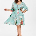 35% OFF] 2020 Floral Shirred Waist Plus Size Dress In LIGHT CYAN .
