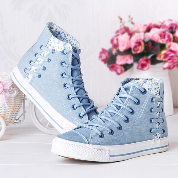 Floral denim canvas lace shoes · Cute Kawaii ｛harajuku fashion .