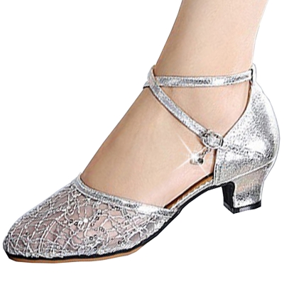 Women's Mesh Cross Strap Low Heels Ballroom Dancing Shoes .