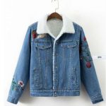 Fashion Winter Floral Embroidered Brushed Denim Jacket Womens Jean .