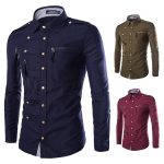 Fashion Slim Zipper Pockets Band Collar Designer Shirts for Men .