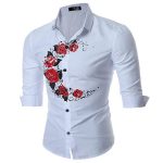Band Collar Designer Shirts for Men British Style Rose Printing .