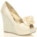 wedding wedge shoes ivory | Ivory/White Satin Diamante Wedge .