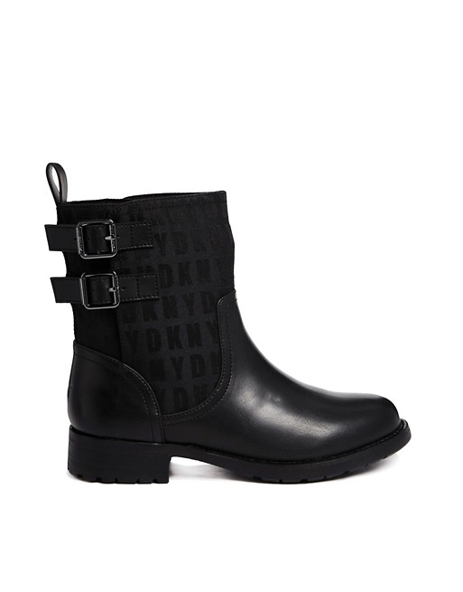 DKNY Active Nayla 2 HQ Logo Jacquard With Thinsulate Biker Boots .