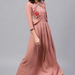 Embroidered Rayon Jacket Style Maxi Dress in Old Rose Pink : TVE4