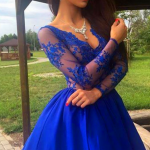 Royal Blue Lace Homecoming Dress,Short Prom | Cocopromdre