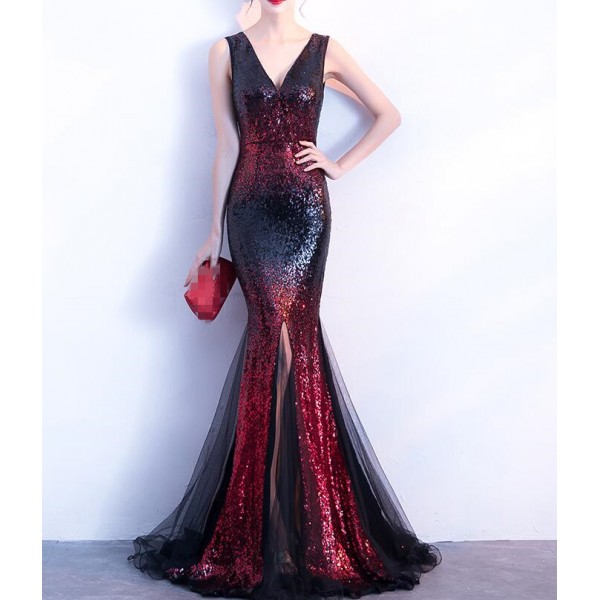 Red gold blue evening dresses women's female long length sexy .