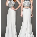 Shop Prom Dress Miami, Crop Top Style Evening Dress, White Beaded .