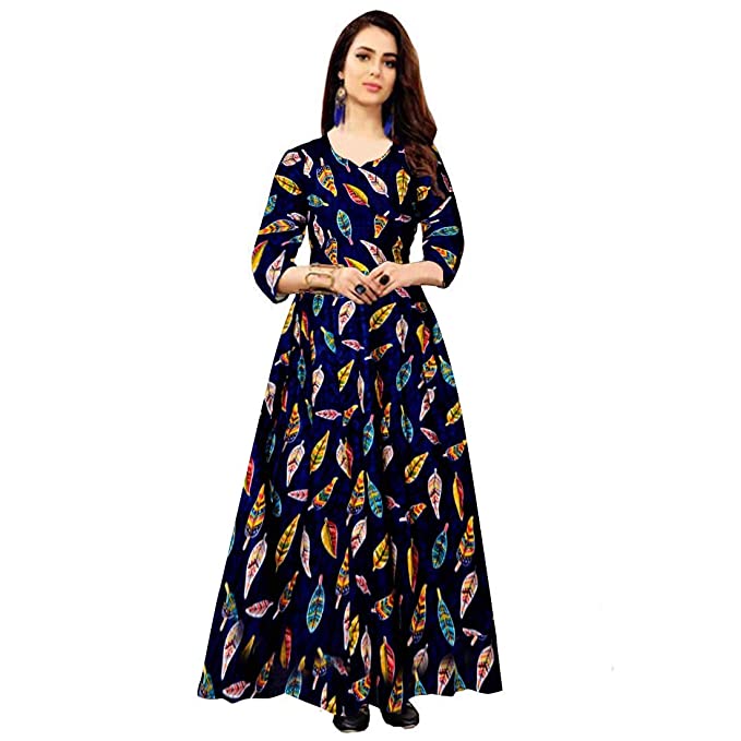 Buy Afreet Fashion Women's Long Dress Jaipuri Fashion Print Rayon .
