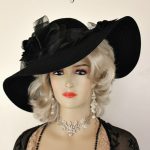 Black Wide Brim Floppy Designer Winter Velvet Hat, Womens Designer .