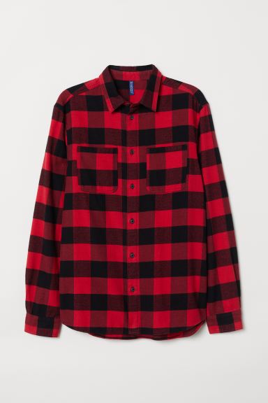 Cotton Flannel Shirt - Red/black checked - Men | H&M