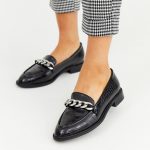 ASOS DESIGN Mercury chain loafer flat shoes in black | AS