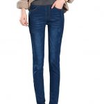 Women's Plus Size Fleece Lined Jeans High Waist Winter Slim Fit .