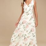 White Maxi Dress - Floral Maxi Dress - Plunging Maxi Dre