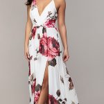 Long V-Neck Floral-Print Prom Dress - PromGi