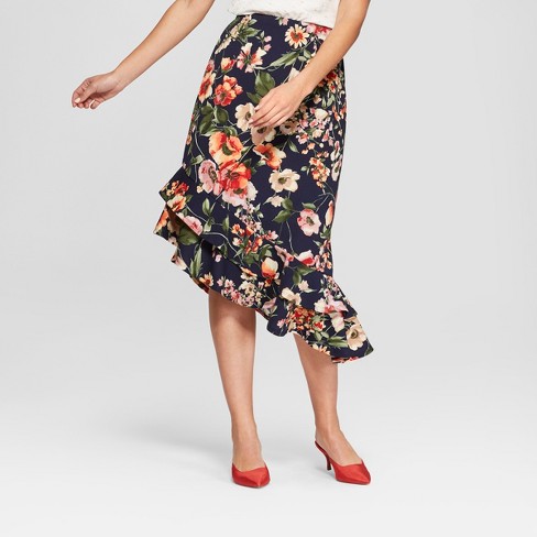 Women's Floral Print Asymmetrical Ruffle Hem Skirt - Loramendi .
