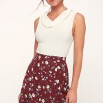 Cute Burgundy Mini Skirt - Floral Mini Skirt - Ruffle Mini Ski