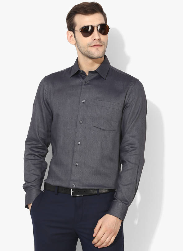 Buy Blackberrys Charcoal Grey Slim Fit Self Design Formal Shirt .