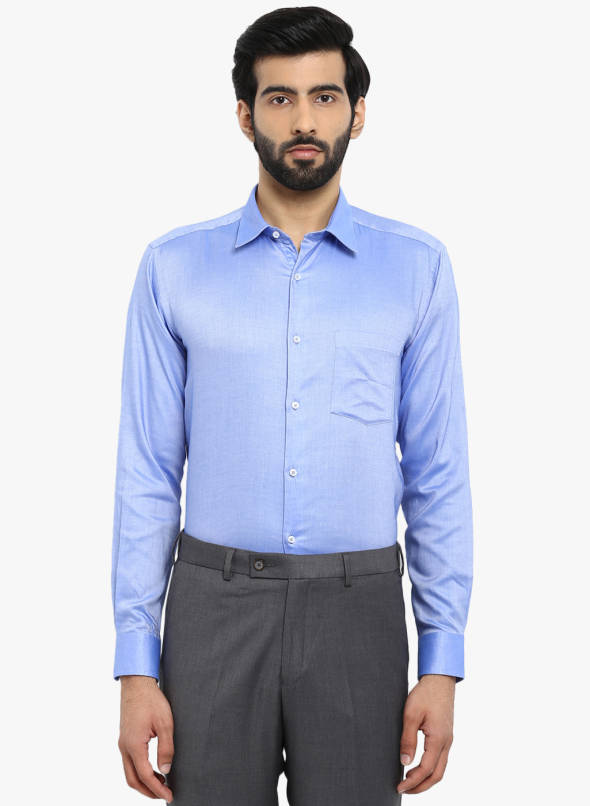 Buy Park Avenue Blue Solid Slim Fit Formal Shirt Online - 7481599 .