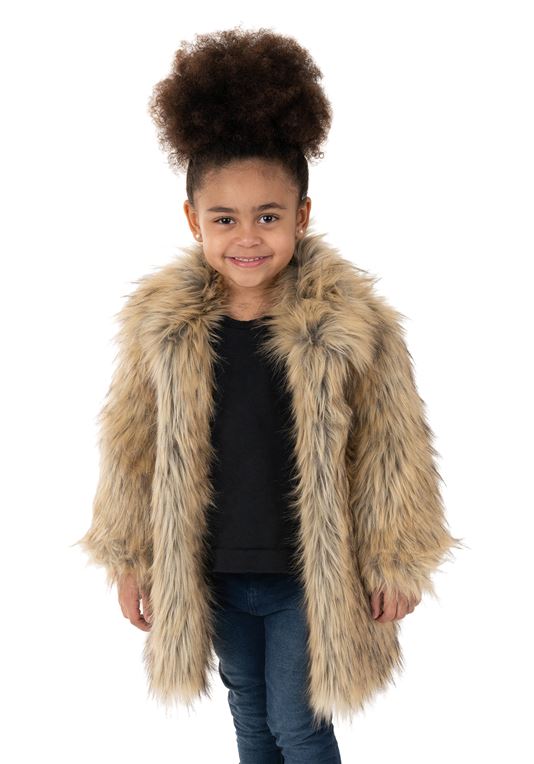 Kid's Tipped Fox Faux Fur Coat | Girls Faux Fur Coa