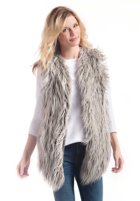 Grey Tibetan Lamb Faux Fur Vest | Womens Faux Fur Vests - Donna .