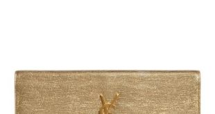 V1SAN Saint Laurent Cassandre Metallic Logo Clutch Bag, Gold (With .