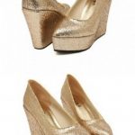 Shoes :: Wedges :: Gold Silver Glitter Wedges Platforms High Heels .