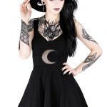 Gothic black classic dress with mesh crescent moon SHAPE OF THE .