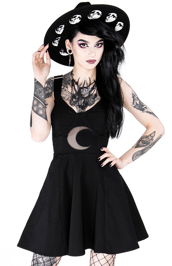 Gothic black classic dress with mesh crescent moon SHAPE OF THE .