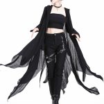 Black Gothic Casual Hooded Asymmetrical Jacket for Women .