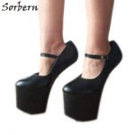 Sorbern Black Matte Mary Janes Women Pumps Hoof Heelless Shoes .