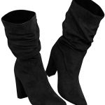 Amazon.com | Womens Winter Slouchy High Heel Boots Mid Calf Suede .